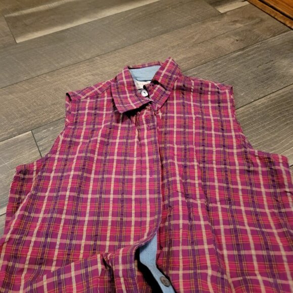 Karen Scott Plaid Seersucker Button Down Sleeveless Shift Dress Size 10 - Picture 5 of 7